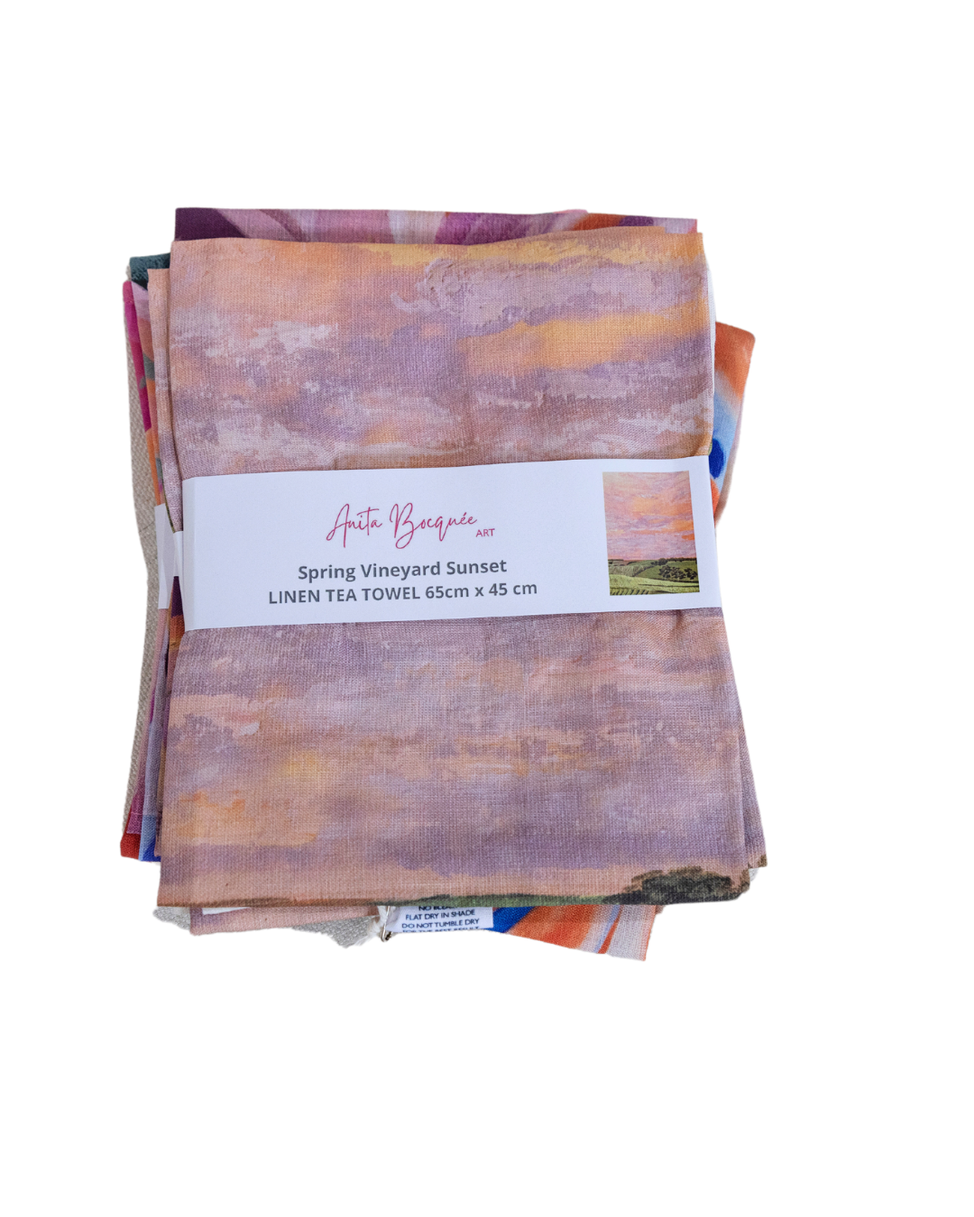Orange Vineyard Sunset Linen Tea Towel