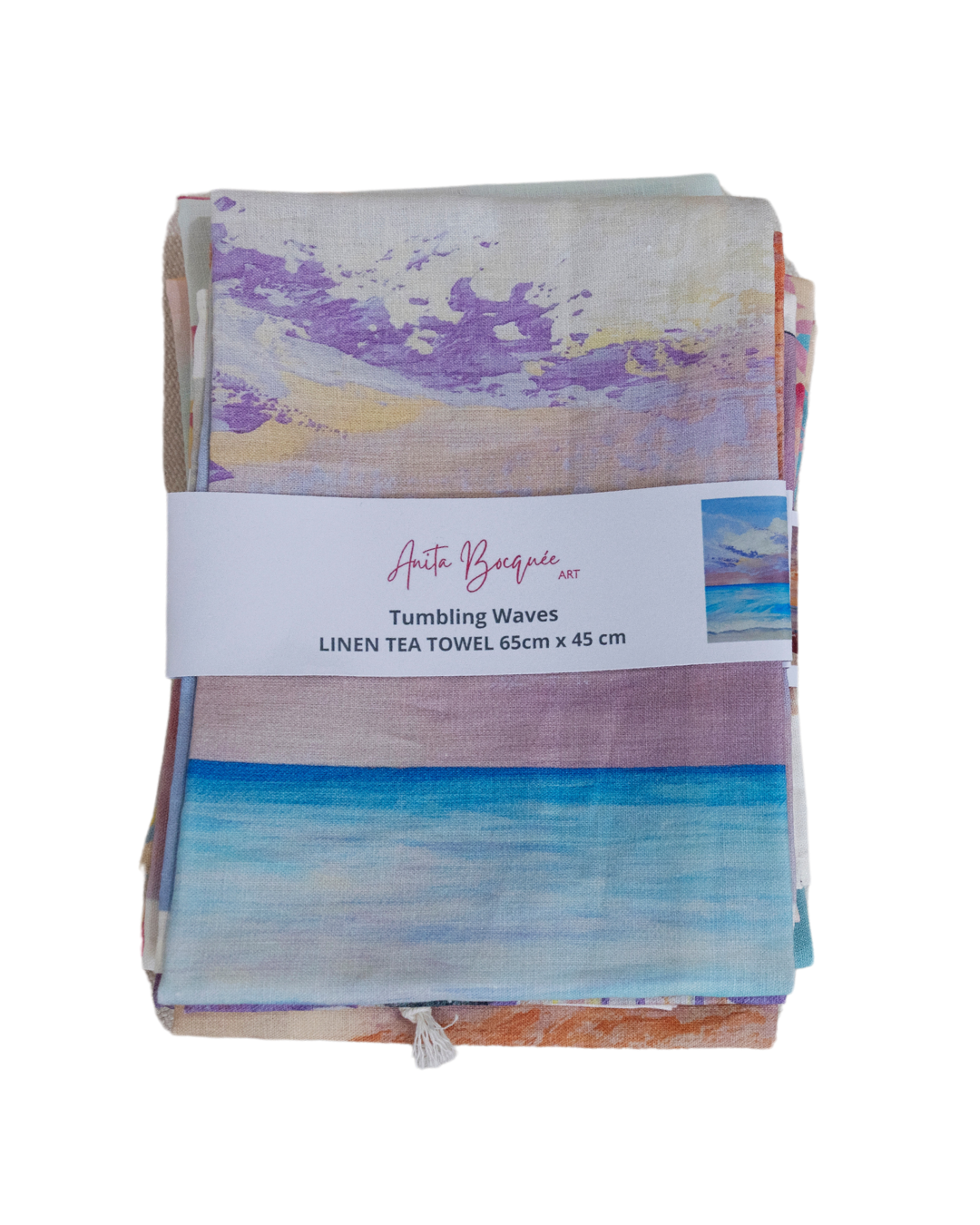 Tumbling Waves Linen Tea Towel