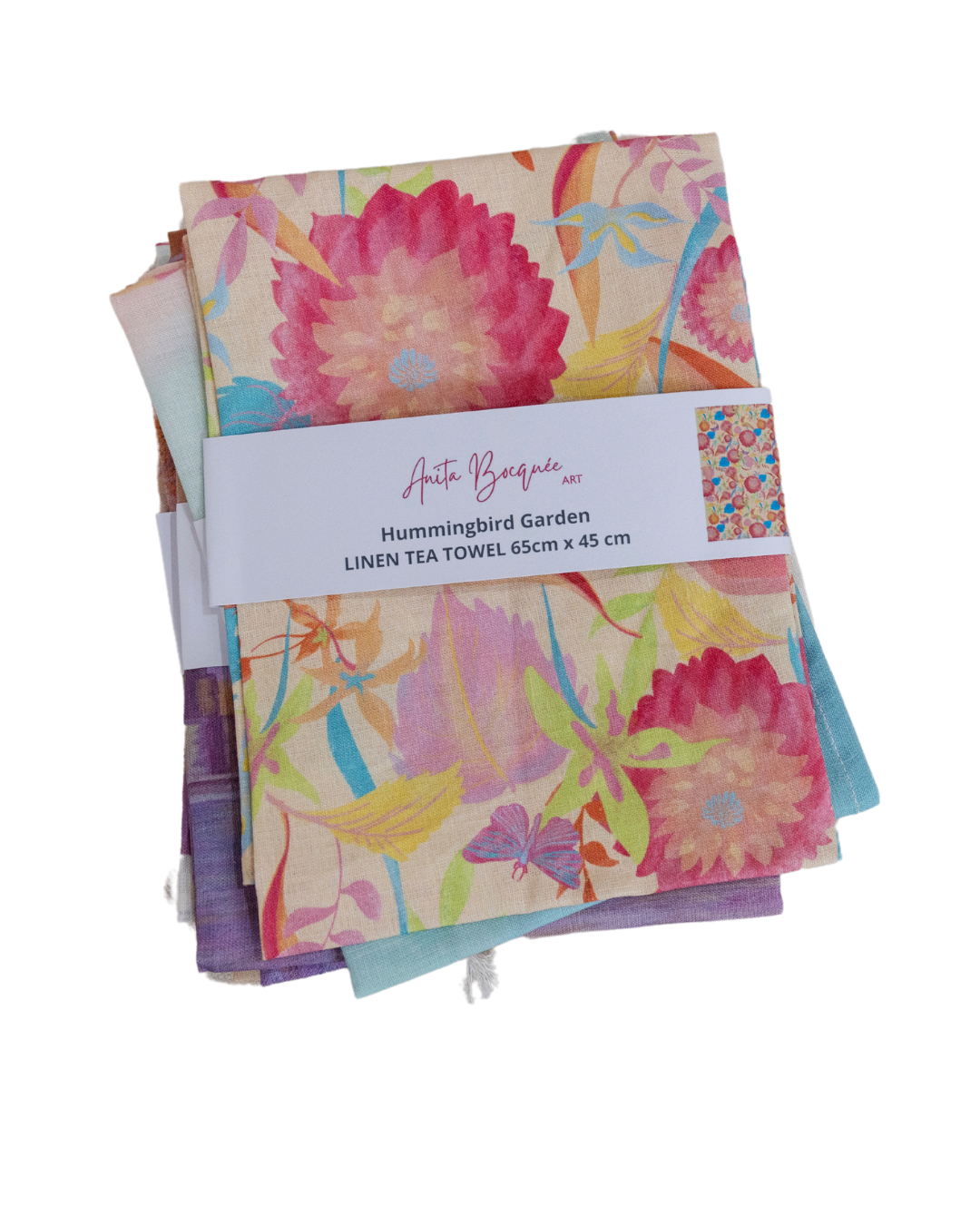 Hummingbird Garden Linen Tea Towel