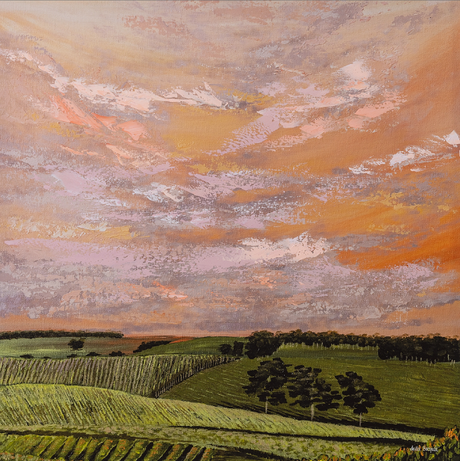 Orange Vineyard Sunset (Embellished Canvas Art Prints)